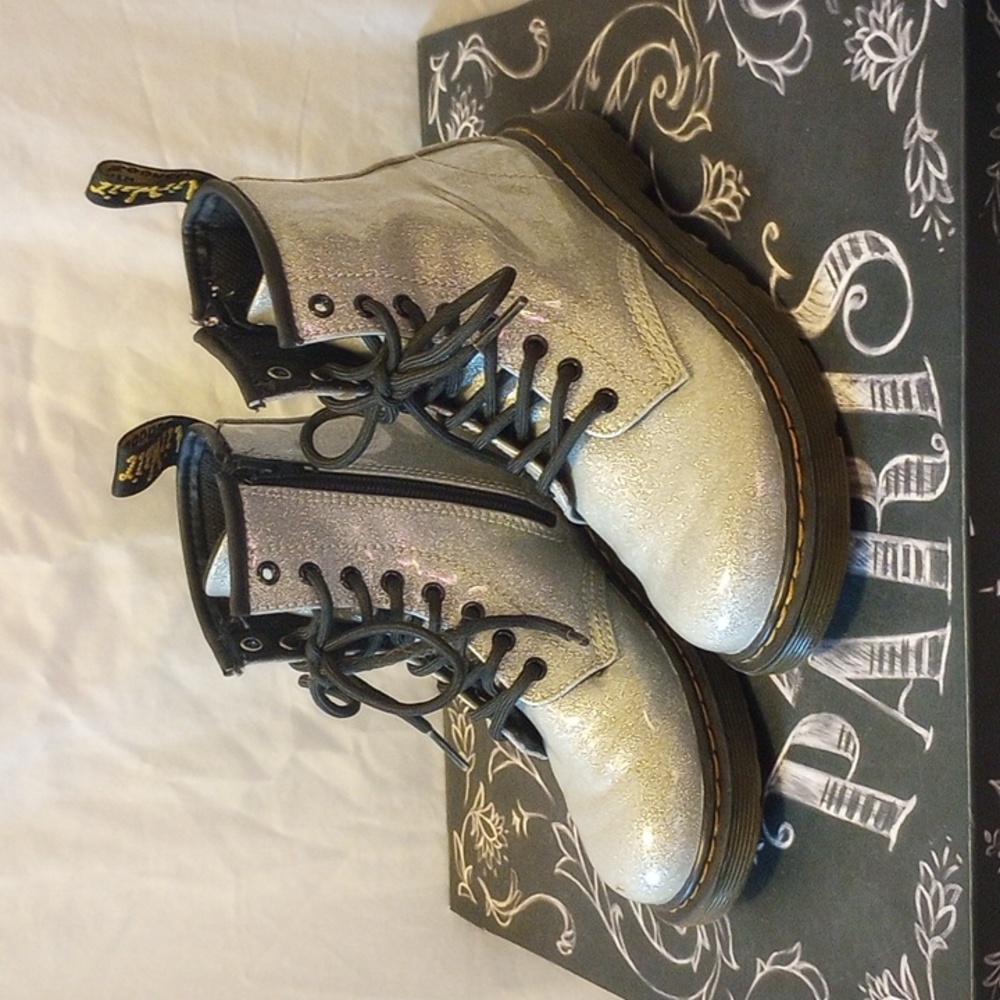 Dr. Marten's AirWair w/ Bouncing Soles, silver glitter girls combat style boots